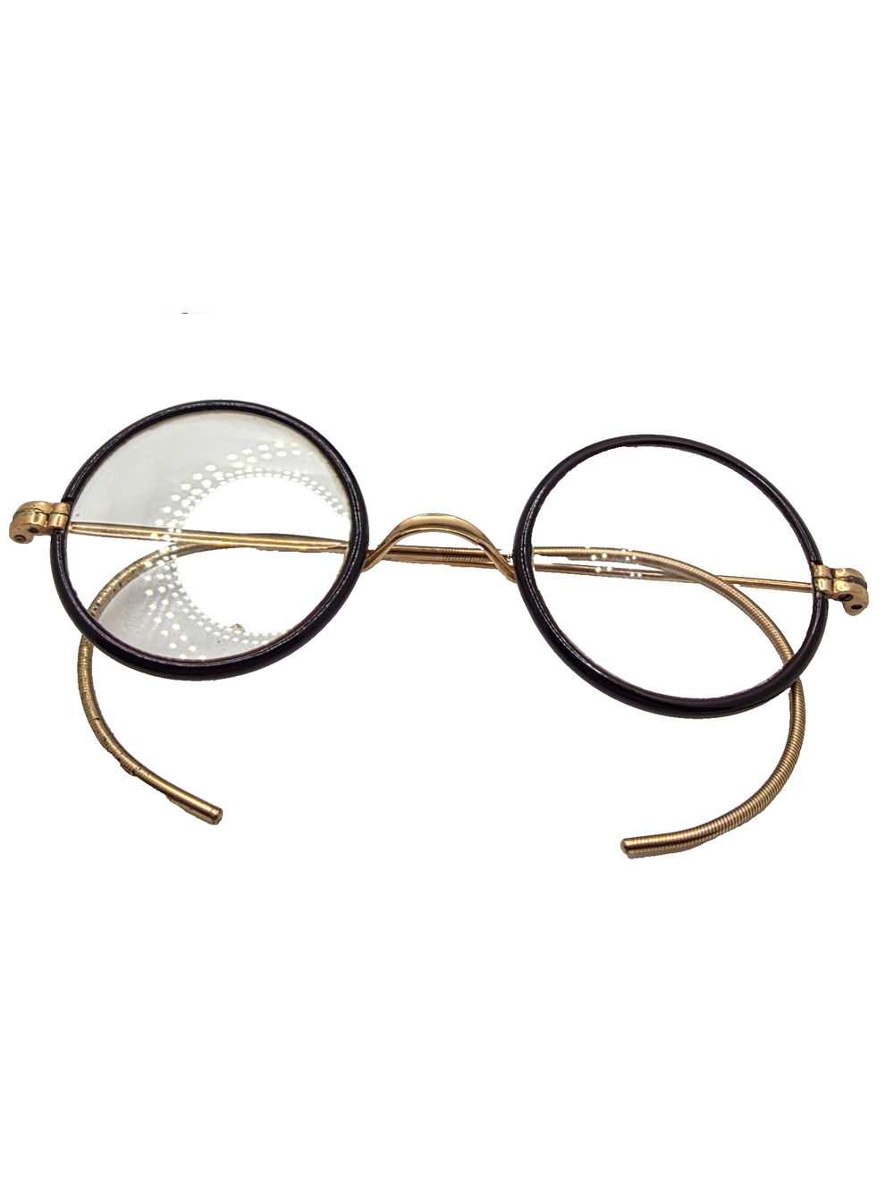 Antique Windsor Round Eyeglasses Gold Cable Temple Wire Rim Glasses Case Vintage